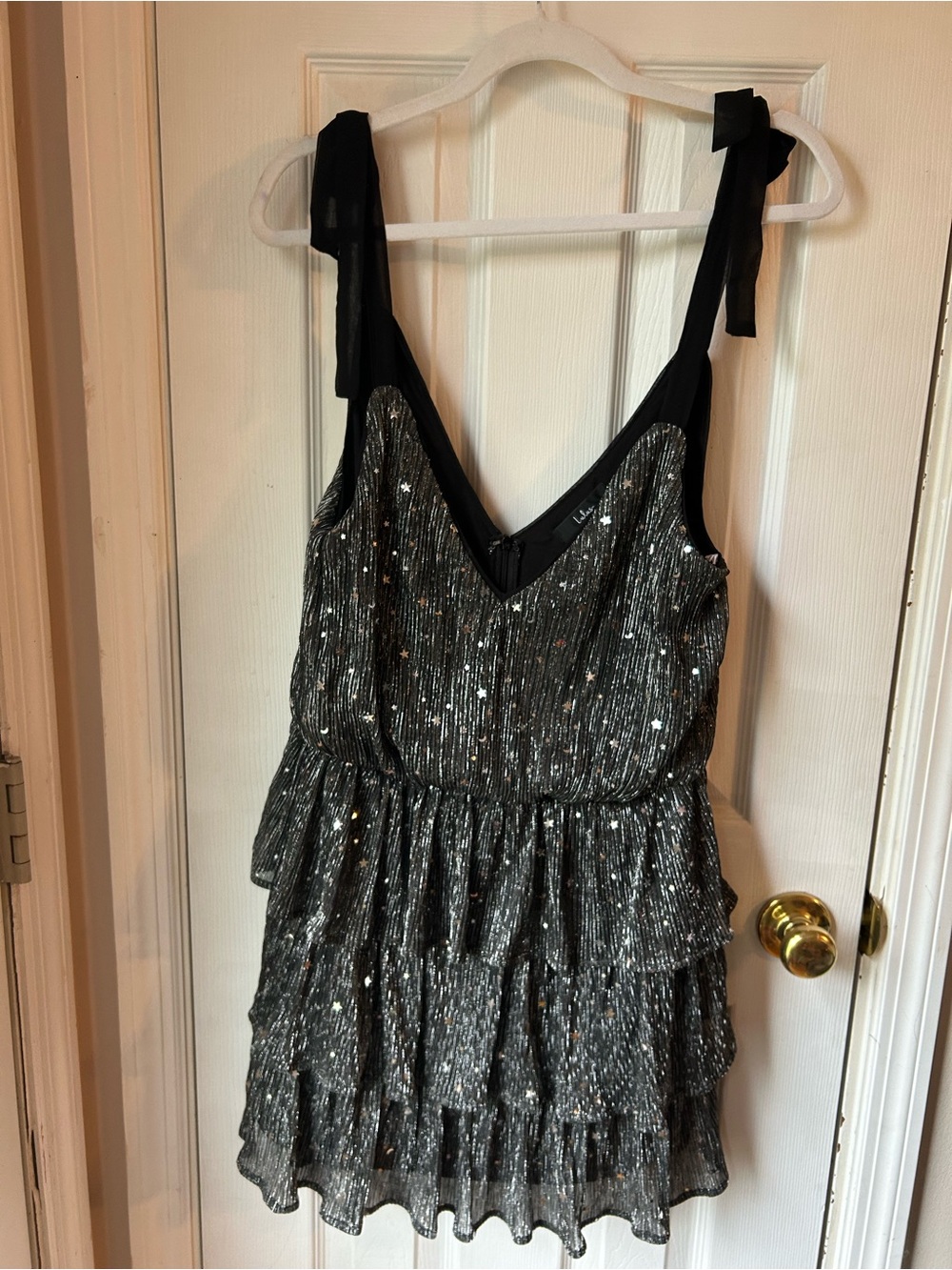 Lulu's Black Metallic Star & Moon Mini Dress
